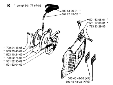 Starter Diagram and Parts List for  Husqvarna Chainsaw
