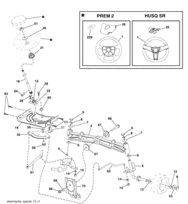 Steering Assembly Diagram and Parts List for (96043006400)(2008-11) Husqvarna Lawn Mower