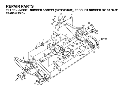 Transmission Diagram and Parts List for (96093000201)(2006-12) Husqvarna Cultivator