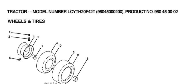 Wheels And Tires Diagram and Parts List for (96045000200)(2006) Husqvarna Lawn Tractor