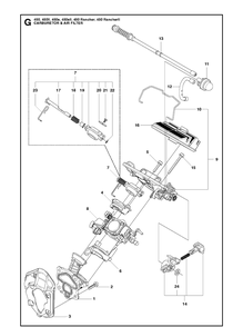 Carburetor And Air Filter Diagram and Parts List for 450II-450E-450EII-450 RANCHER-450 RANCHERII Husqvarna Chainsaw