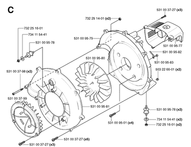 Fan Diagram and Parts List for TJ027D-AC55 Husqvarna Leaf Blower / Vacuum