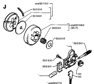 Clutch And Oil Pump Diagram and Parts List for 19902200001-19912200000 Husqvarna Chainsaw