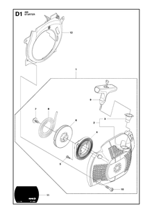 Starter Diagram and Parts List for  Husqvarna Chainsaw