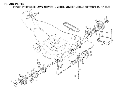Drive Diagram and Parts List for JET55 (954170039-P)(2001-03) Husqvarna Lawn Mower