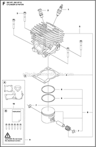 Cylinder Piston Diagram and Parts List for  Husqvarna Chainsaw