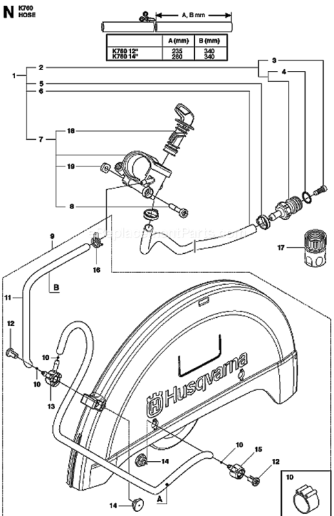 Water_Hose_Kit Diagram and Parts List for 2013-02 Husqvarna Concrete Saw