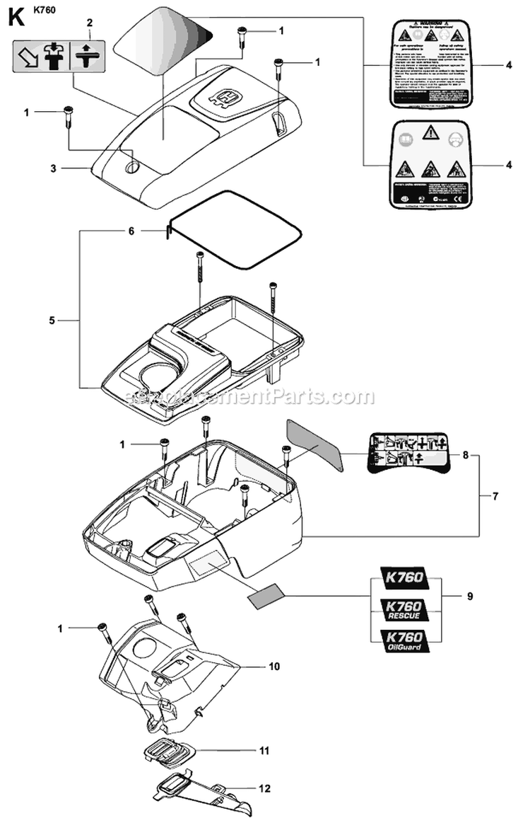 Page K Diagram and Parts List for  Husqvarna Concrete Saw