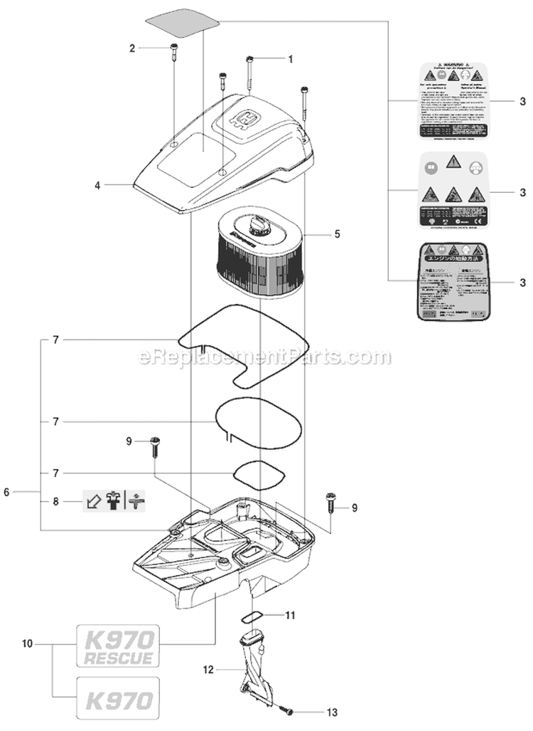 Page K Diagram and Parts List for  Husqvarna Concrete Saw
