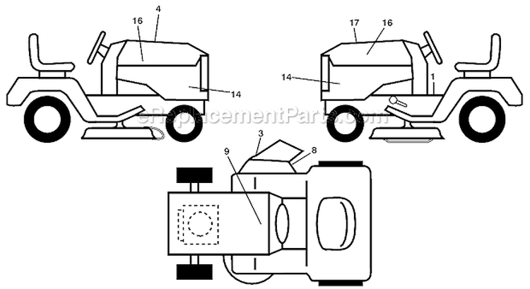 Decals Diagram and Parts List for 96043006100 Husqvarna Lawn Tractor
