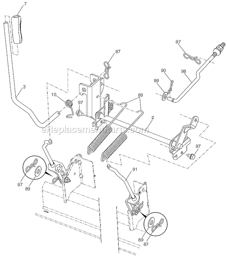 Mower Lift Diagram and Parts List for 96043006100 Husqvarna Lawn Tractor