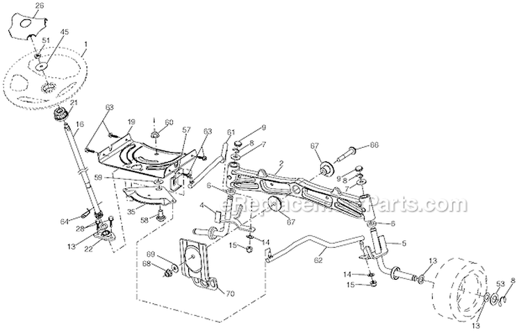 Steering Assembly Diagram and Parts List for 96043006100 Husqvarna Lawn Tractor