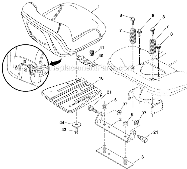 Seat Assembly Diagram and Parts List for 96043006100 Husqvarna Lawn Tractor