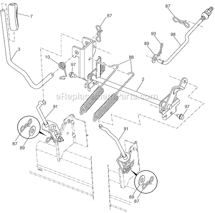 Mower Lift Diagram and Parts List for 96043008200 Husqvarna Lawn Tractor
