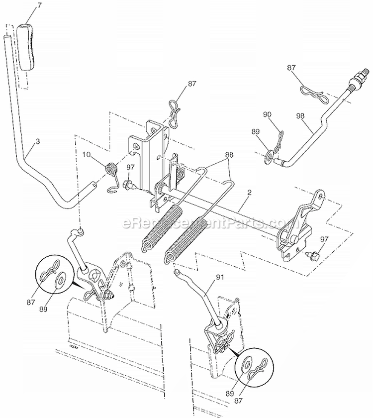 Mower Lift Diagram and Parts List for 96045001501 Husqvarna Lawn Tractor