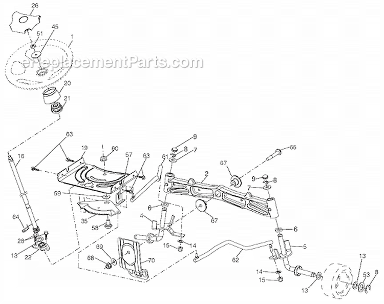 Steering Assembly Diagram and Parts List for 96045001501 Husqvarna Lawn Tractor