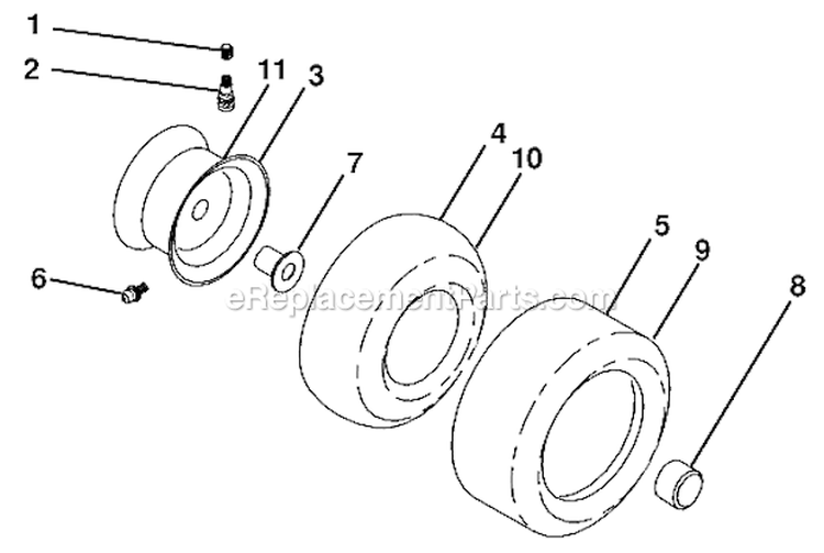 Wheels And Tires Diagram and Parts List for 96045001502 Husqvarna Lawn Tractor