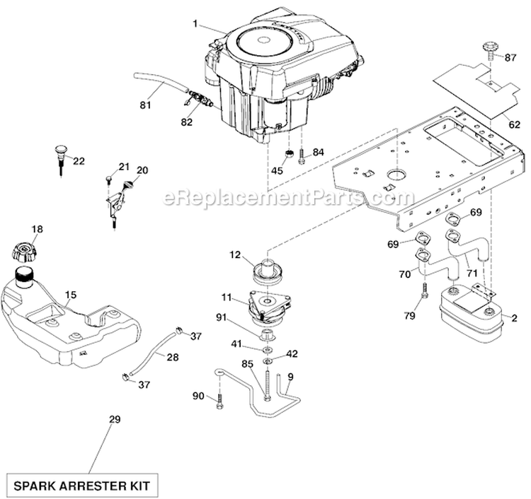 Engine Diagram and Parts List for 96045001502 Husqvarna Lawn Tractor