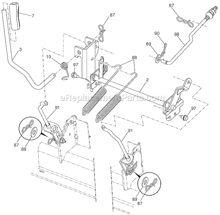 Mower Lift Diagram and Parts List for 96045001503 Husqvarna Lawn Tractor
