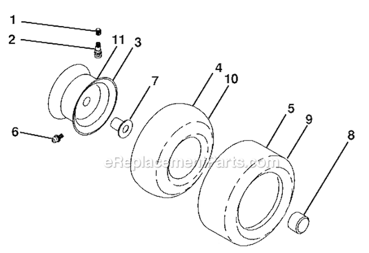 Wheels And Tires Diagram and Parts List for 96045001504 Husqvarna Lawn Tractor