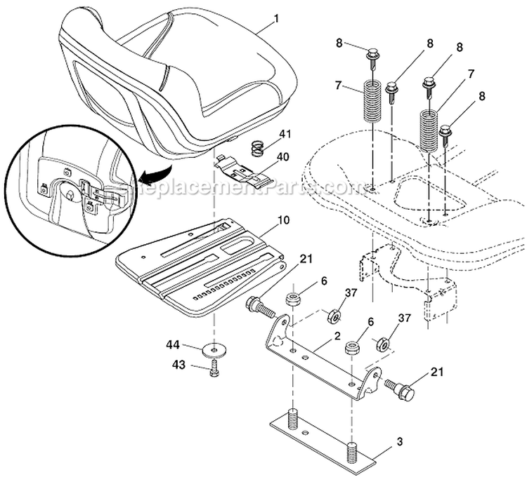 Seat Assembly Diagram and Parts List for 96045001504 Husqvarna Lawn Tractor