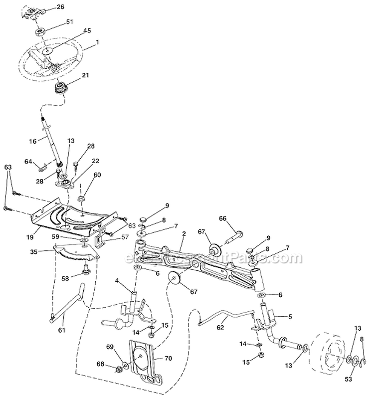Steering Assembly Diagram and Parts List for 96045001504 Husqvarna Lawn Tractor