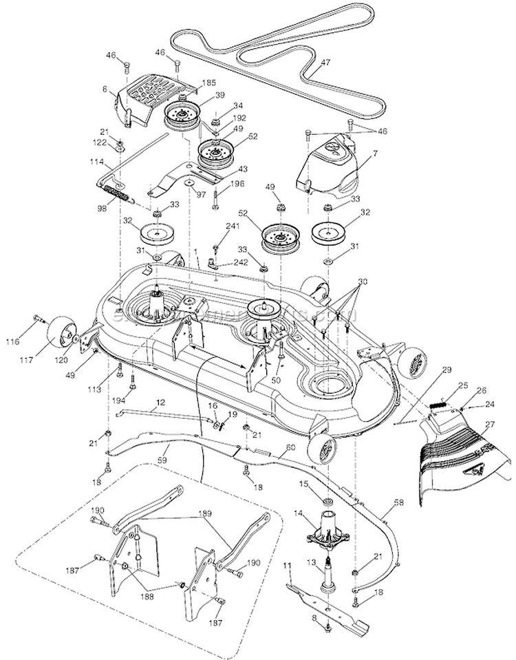 Mower Deck Diagram and Parts List for 96045001504 Husqvarna Lawn Tractor