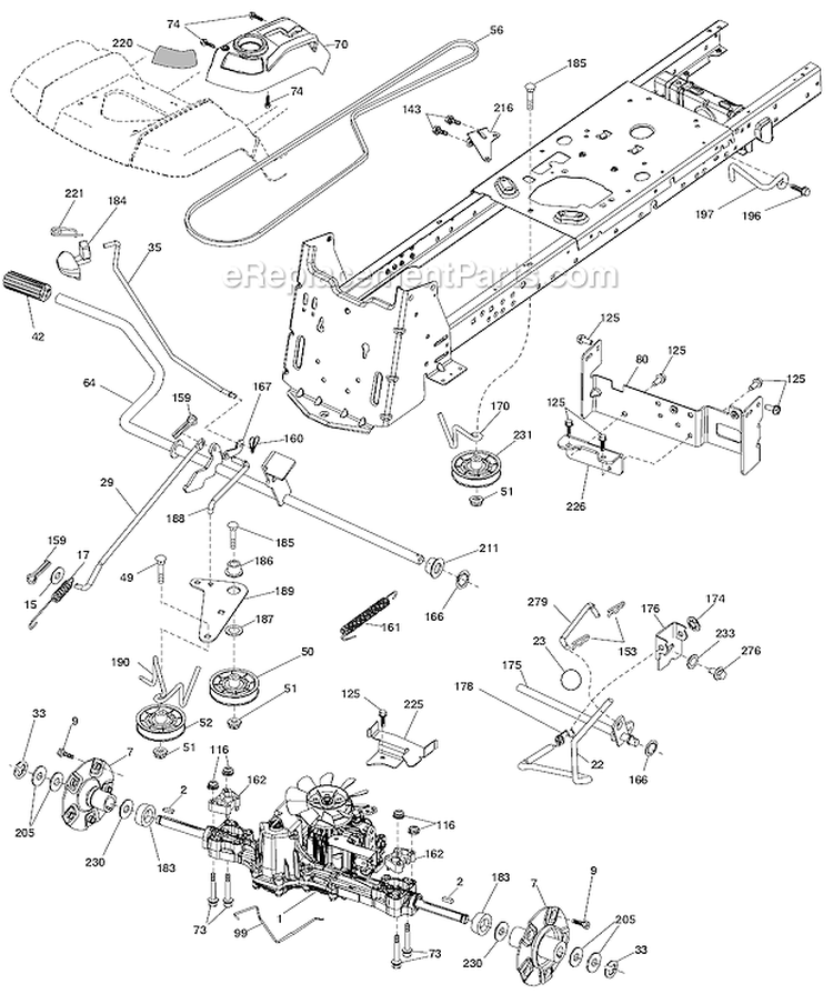 Drive Diagram and Parts List for 96045001700 Husqvarna Lawn Tractor