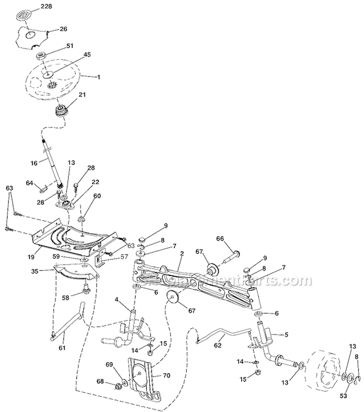 Steering Assembly Diagram and Parts List for 96045001700 Husqvarna Lawn Tractor