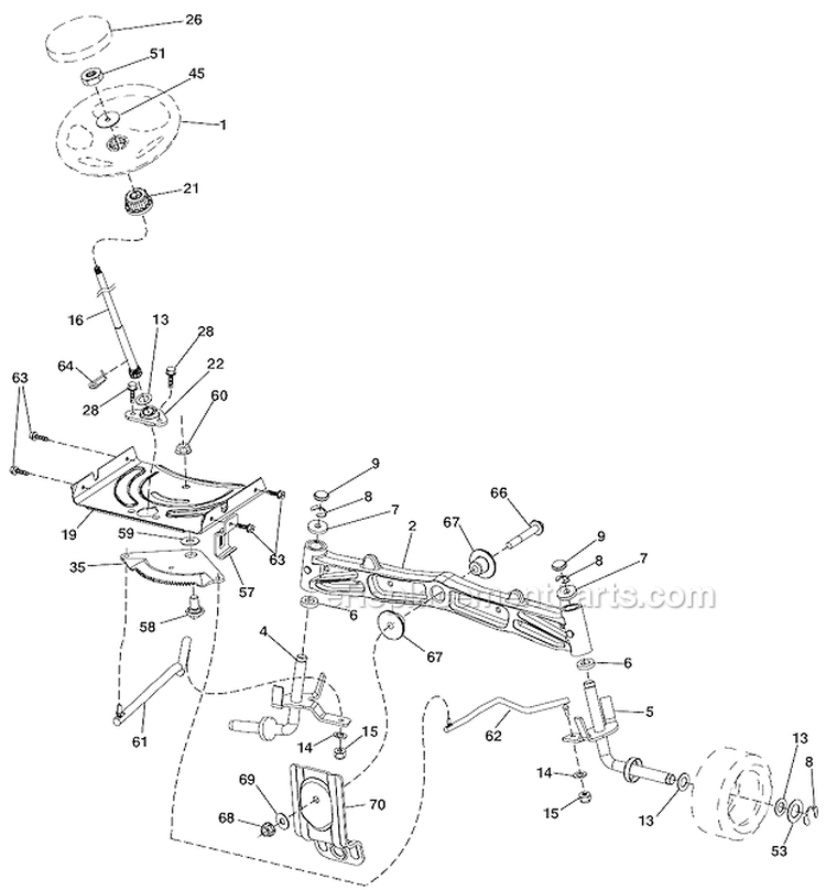 Steering Assembly Diagram and Parts List for 96045001701 Husqvarna Lawn Tractor