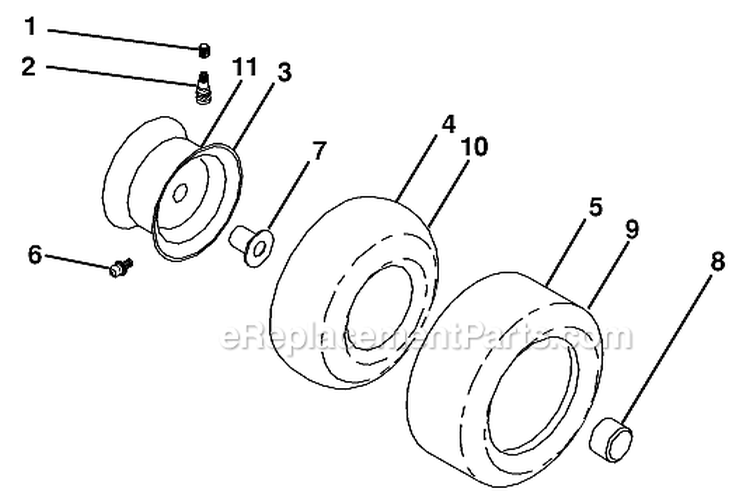 Wheels And Tires Diagram and Parts List for 96045003100 Husqvarna Lawn Tractor