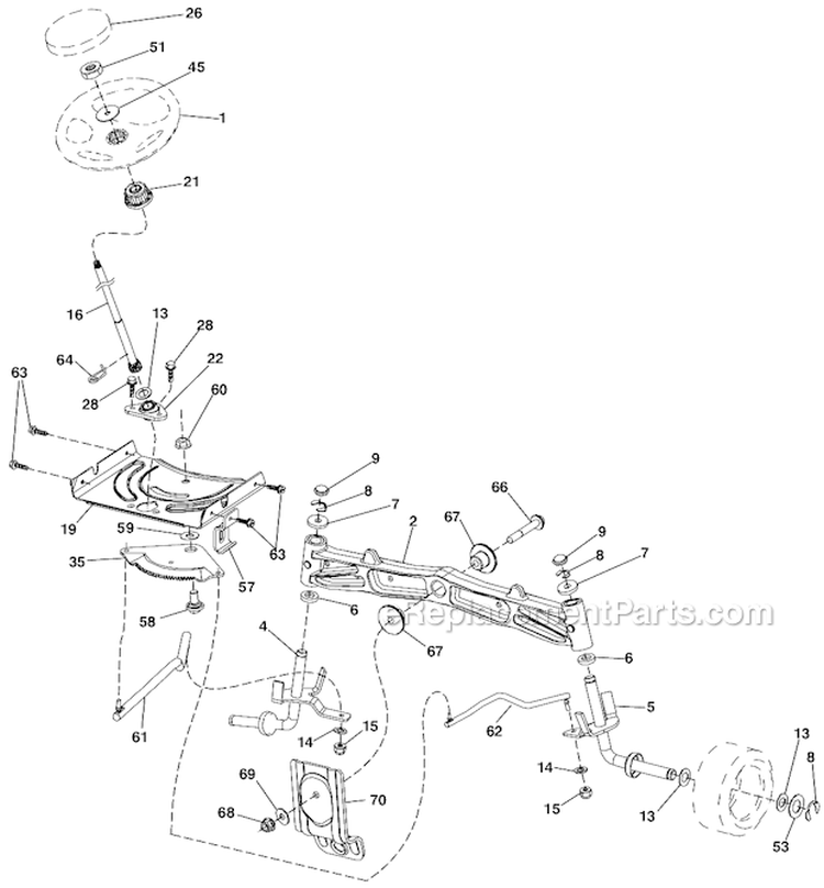 Steering Assembly Diagram and Parts List for 96045003100 Husqvarna Lawn Tractor