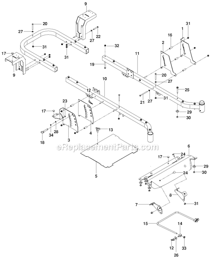 Frame Diagram and Parts List for  Husqvarna Lawn Mower