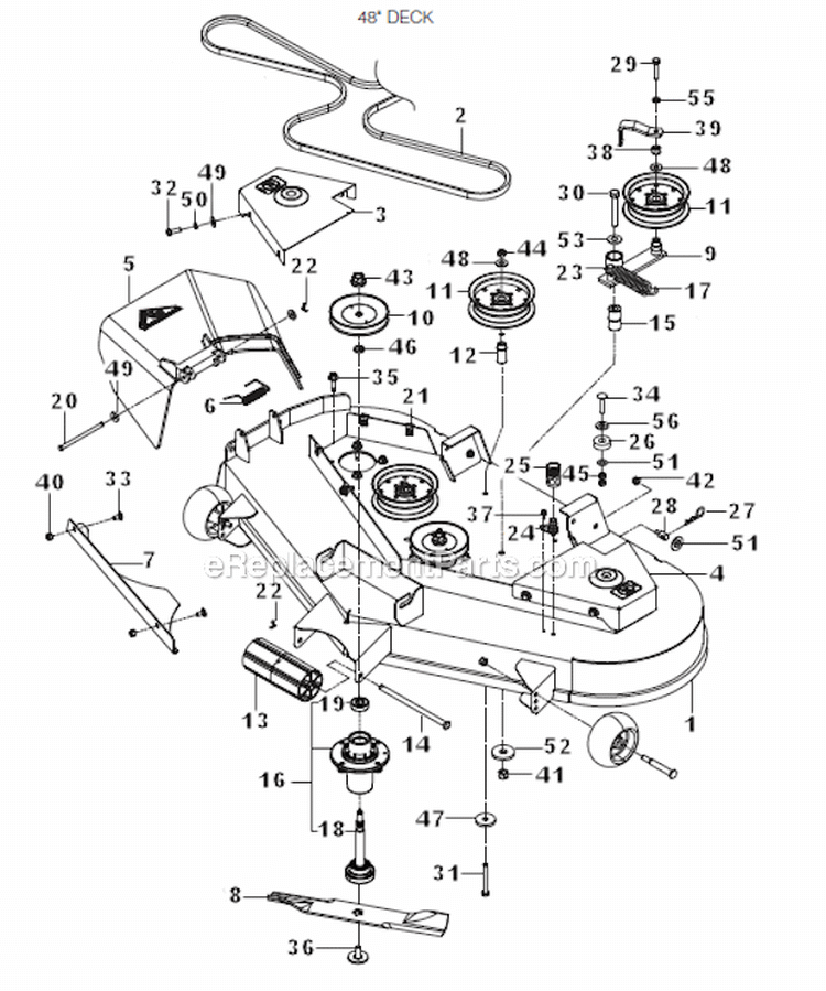 Mower DeckCutting Deck 48 Deck Diagram and Parts List for  Husqvarna Lawn Mower