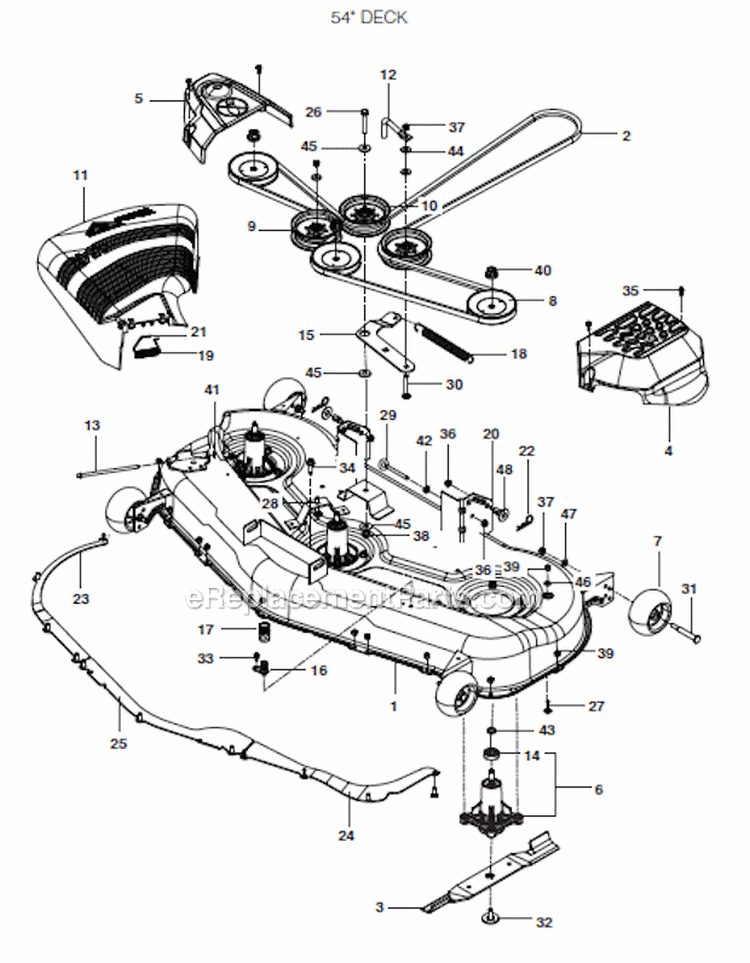 Mower DeckCutting Deck 54 Deck Diagram and Parts List for  Husqvarna Lawn Mower