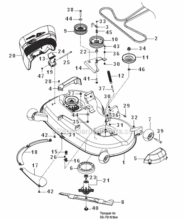 Mower DeckCutting Deck 46 Deck Diagram and Parts List for  Husqvarna Lawn Mower