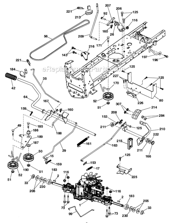 Drive Diagram and Parts List for 96043015000 Husqvarna Lawn Tractor