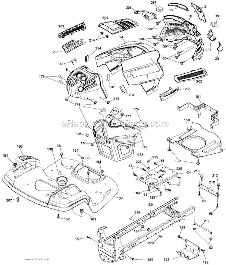Chassis Diagram and Parts List for  Husqvarna Lawn Tractor