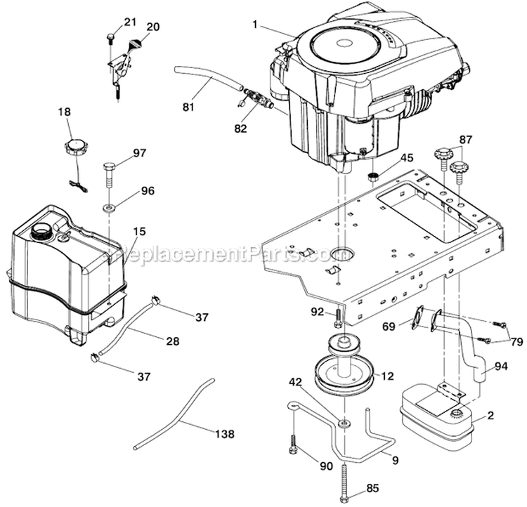 Engine Diagram and Parts List for  Husqvarna Lawn Tractor