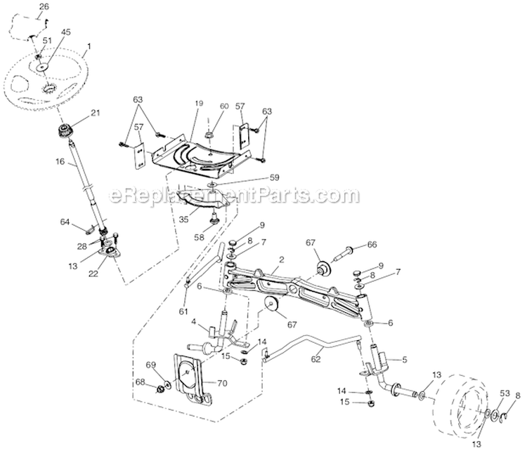 Steering Assembly Diagram and Parts List for  Husqvarna Lawn Tractor