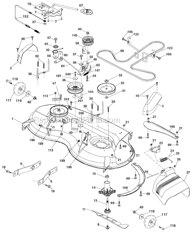Mower Deck Diagram and Parts List for  Husqvarna Lawn Tractor