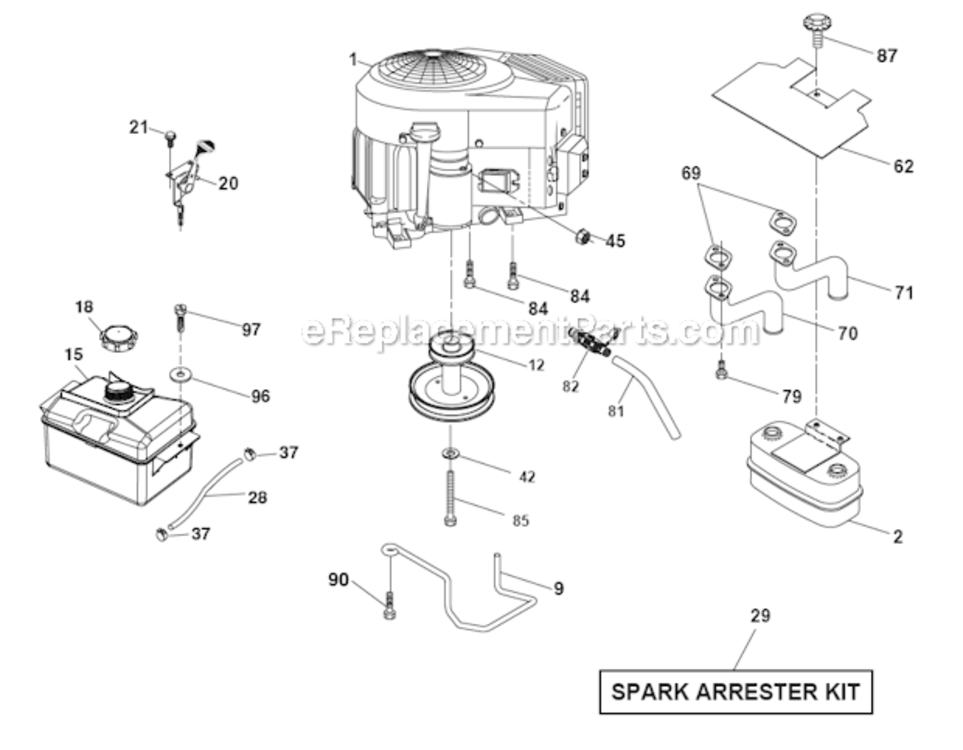 Engine Diagram and Parts List for  Husqvarna Lawn Tractor