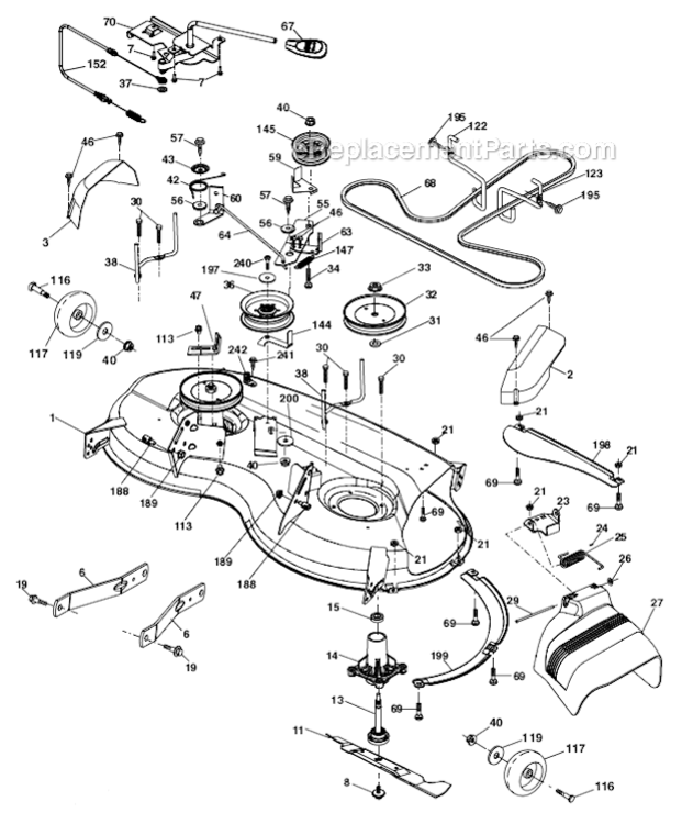 Mower_Deck Diagram and Parts List for  Husqvarna Lawn Tractor