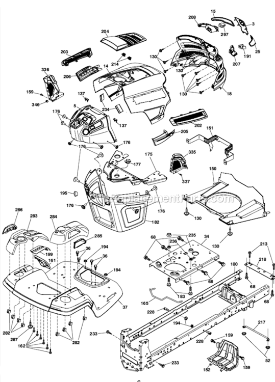 Chassis Diagram and Parts List for 96045003600 Husqvarna Lawn Tractor