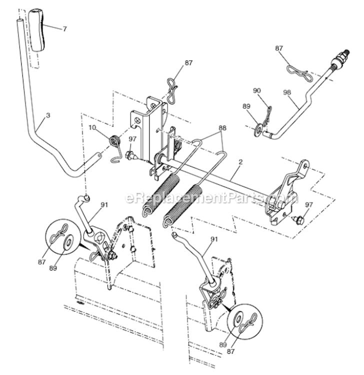 Mower_Lift Diagram and Parts List for 96045003600 Husqvarna Lawn Tractor