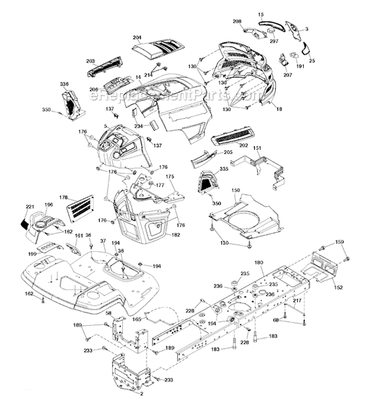 ChassisFrame Diagram and Parts List for 2011-01 - 96043011601 Husqvarna Lawn Tractor