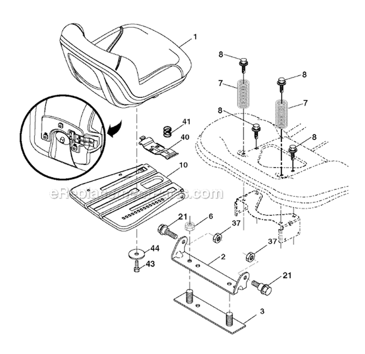 Seat Diagram and Parts List for 2011-01 - 96043011601 Husqvarna Lawn Tractor