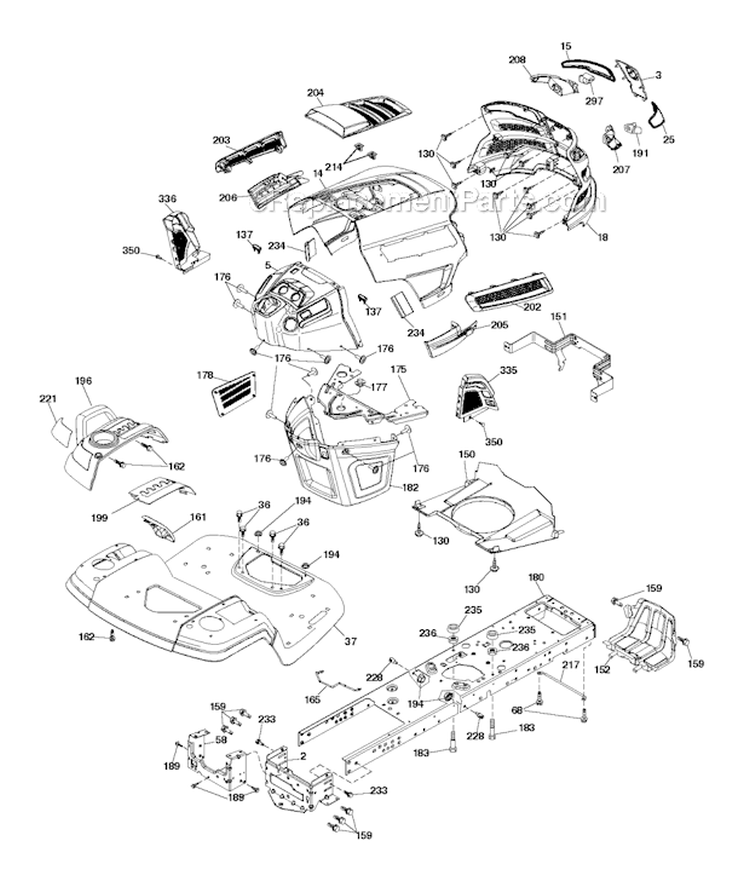 ChassisFrame Diagram and Parts List for 2011-07 - 96043011602 Husqvarna Lawn Tractor