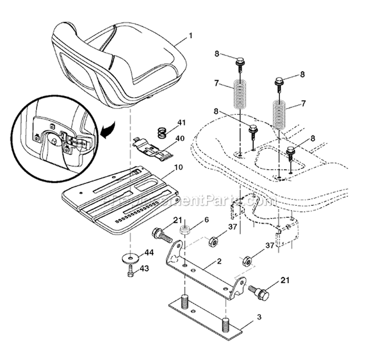 Seat Diagram and Parts List for 2011-07 - 96043011602 Husqvarna Lawn Tractor