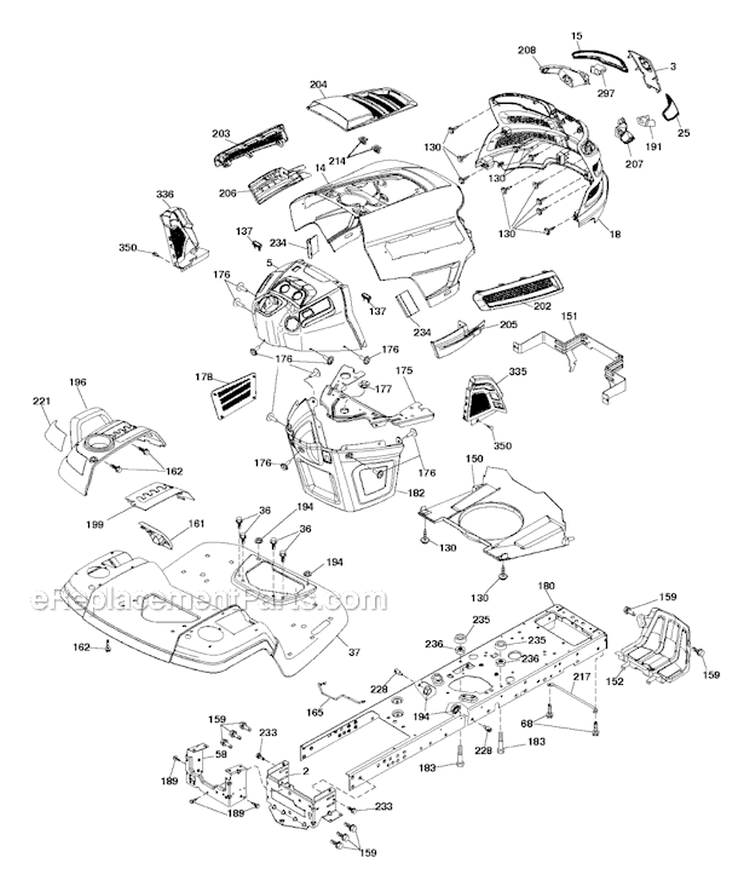 ChassisFrame Diagram and Parts List for 2012-10 - 96048001400 Husqvarna Lawn Tractor